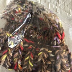 Free People Multicolor Knit Beanie with Pom Pom